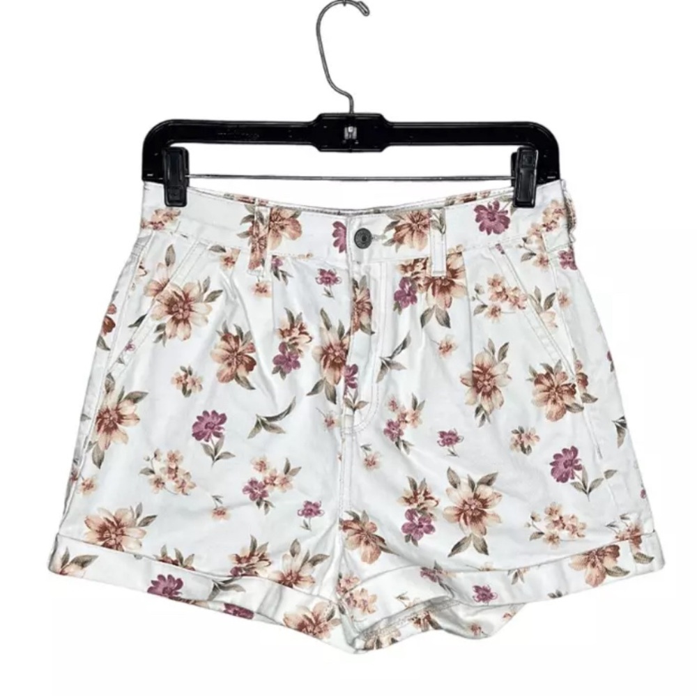 American Eagle Womens White Floral Denim Jean Mom Shorts Size 00